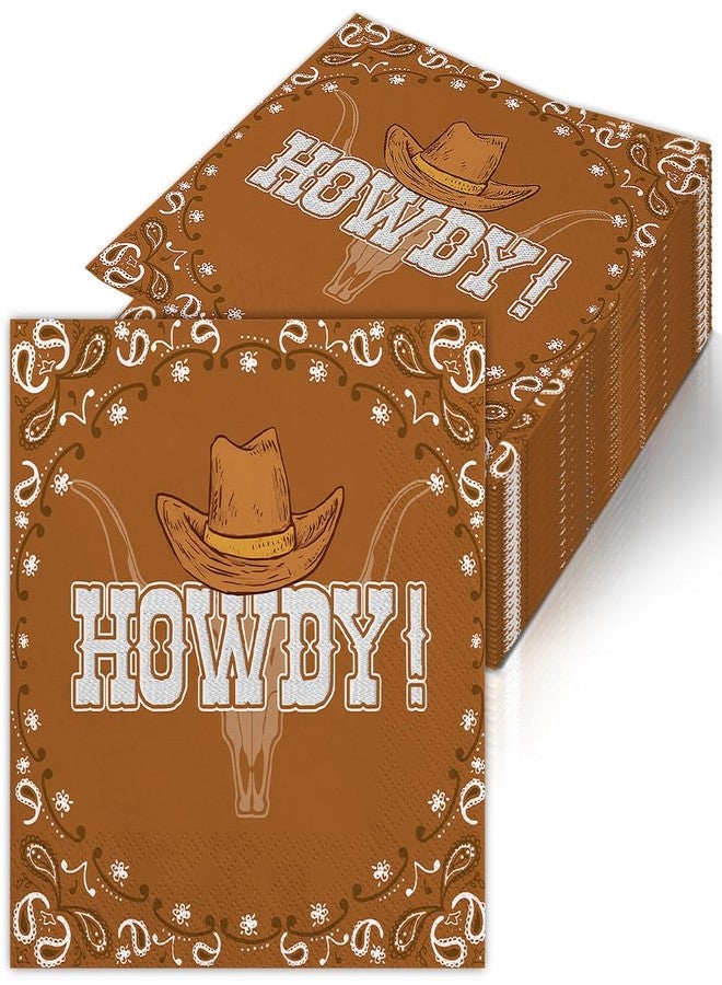 JOYGATHER Western Cowboy - 50PCS Brown Cocktail Napkins, 3-Ply Disposable Paper 6.5x6.5 Inches HOWDY Wild West Rodeo Bandana Birthday Decorations, Baby Shower, Bachelorette, Party Men & Women - Image 1